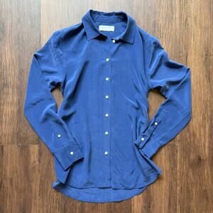 Everlane Silk Blue Button-Down Collared Shirt Women’s Size 2